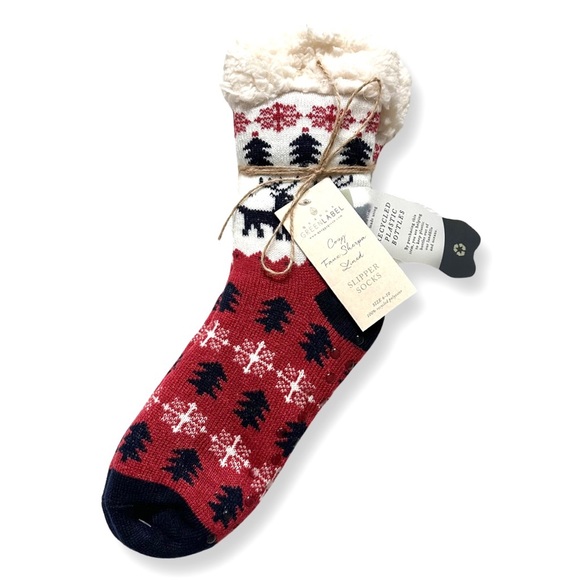 QUAGGA Green Label Accessories - ❗️BLACK FRIDAY SALE Cozy Faux Sherpa Lined Slipper Socks Christmas Reindeer